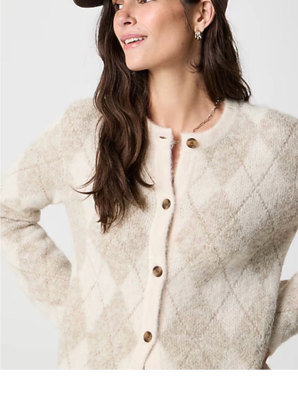 J. Crew Cream Diamond-Pattern Button Cardigan - Picture 2 of 8